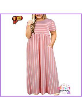 Plus Size Maxi Dress Long Summer Pockets Casual Loose Fit
